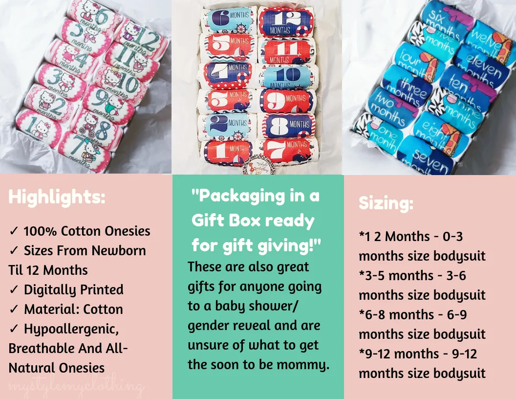 Baby Custom Monthly Onesies - Sea Animals