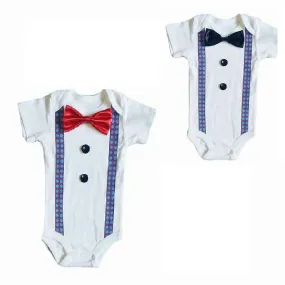Baby Formal Tuxedo Suspender Onesies - Purple Retro