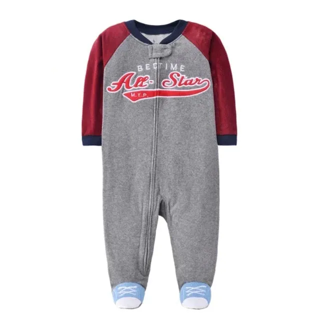 Baby Pajamas Zipper Fleece Newborn Girls Romper Warm Winter Underwear One Piece Overalls Boys Outfits Truck Infants Clothes