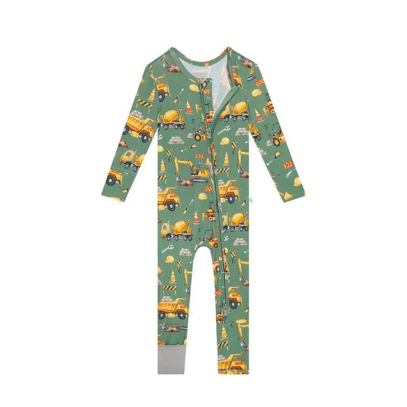 Bamboo Convertible Footie Romper - Crawford (Construction Vehicles)