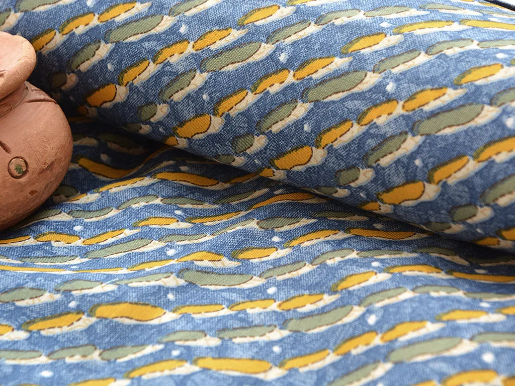Blue & Yellow Stripes Soft Cotton Muslin Fabric