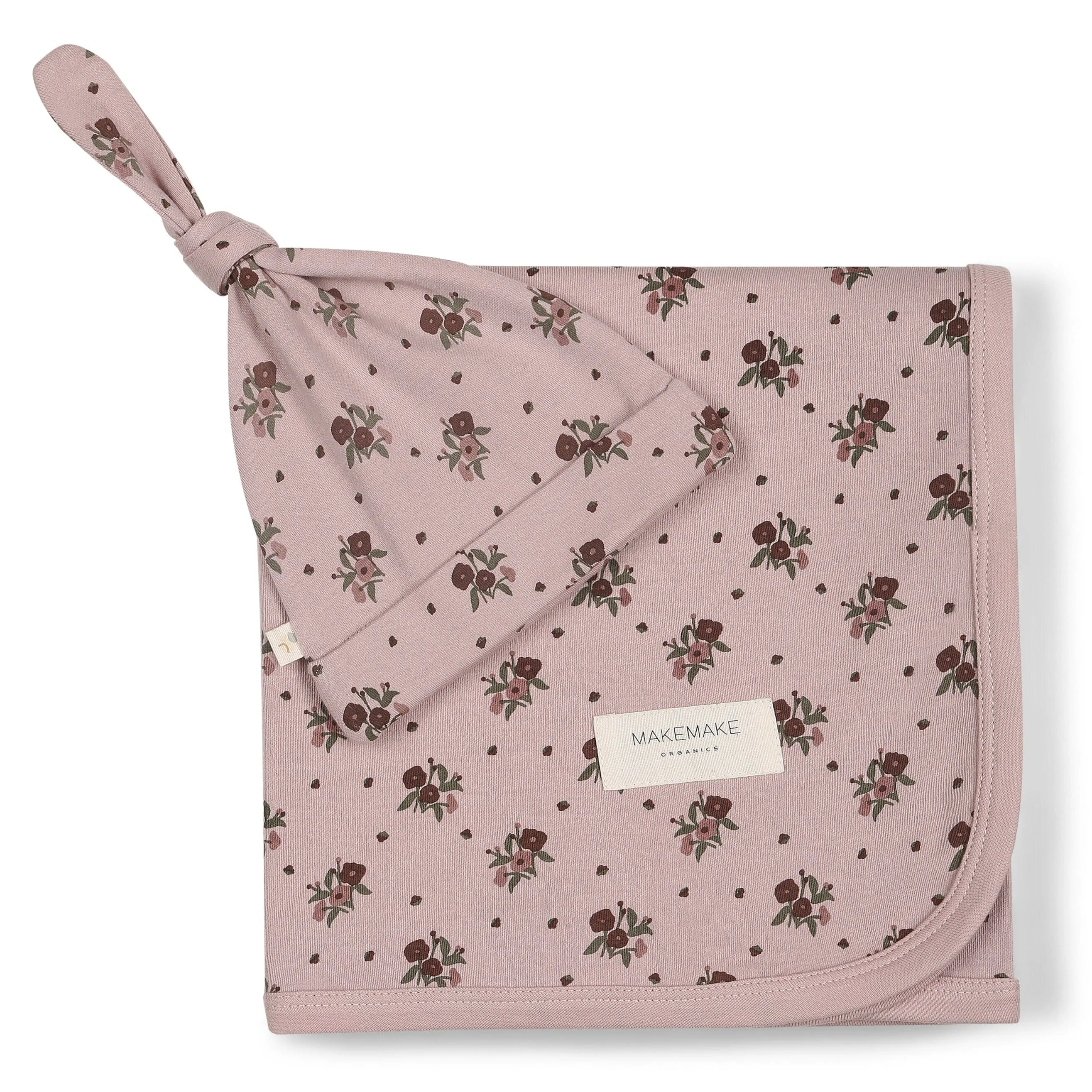 Organic Swaddle Blanket & Hat | Rose Ditsy