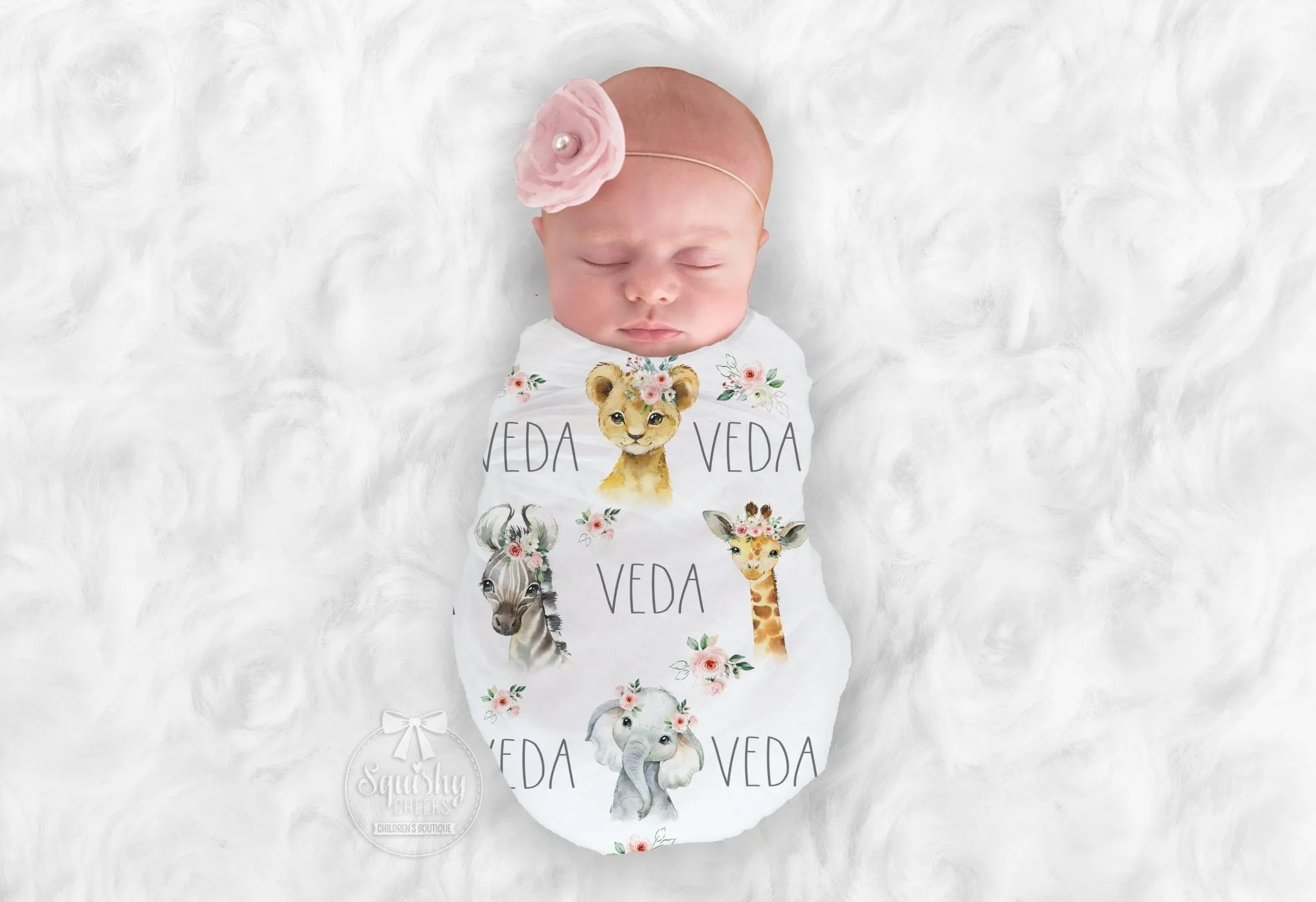 Personalized Safari Animals Jungle Swaddle Blanket