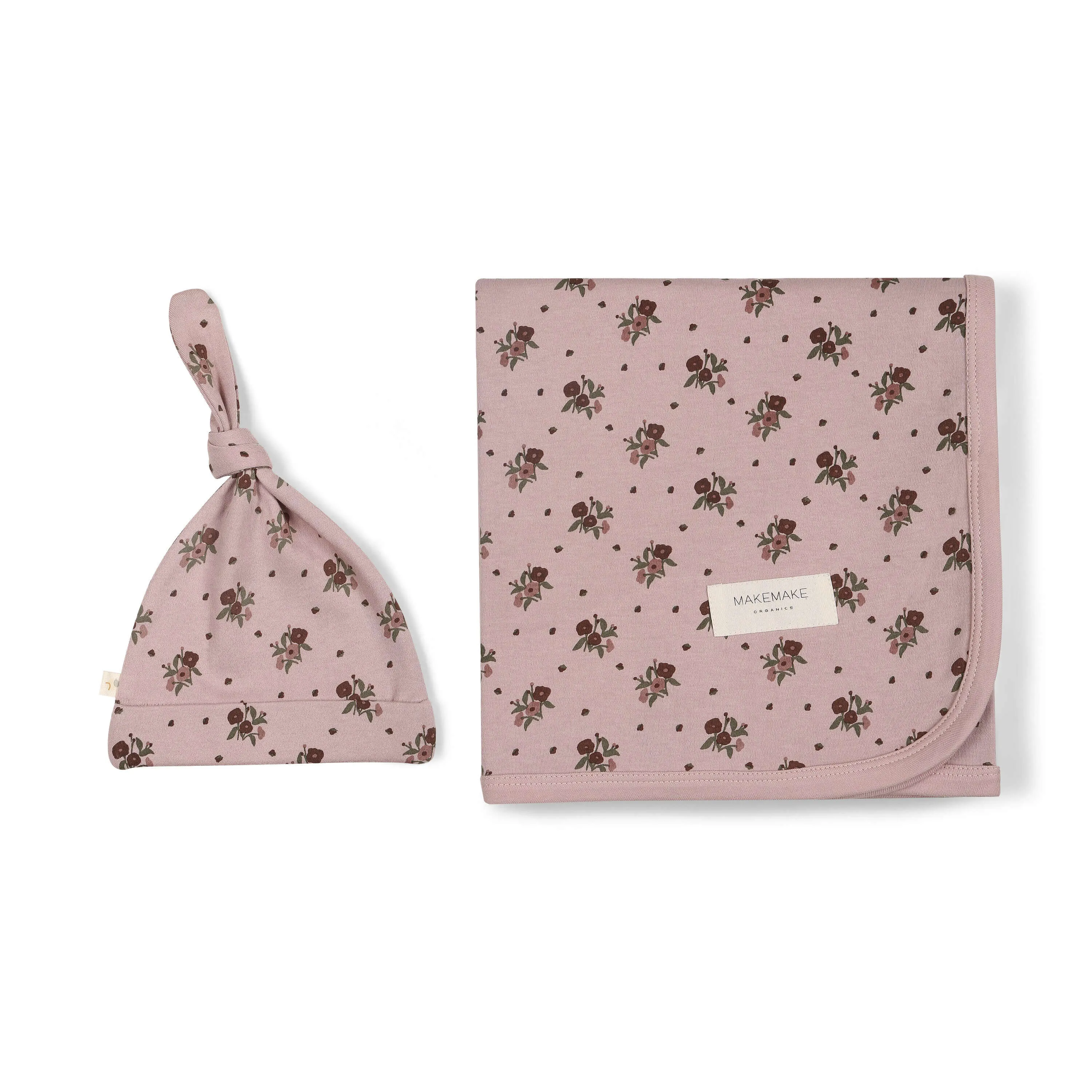 Rose Ditsy | Organic Swaddle Blanket & Hat