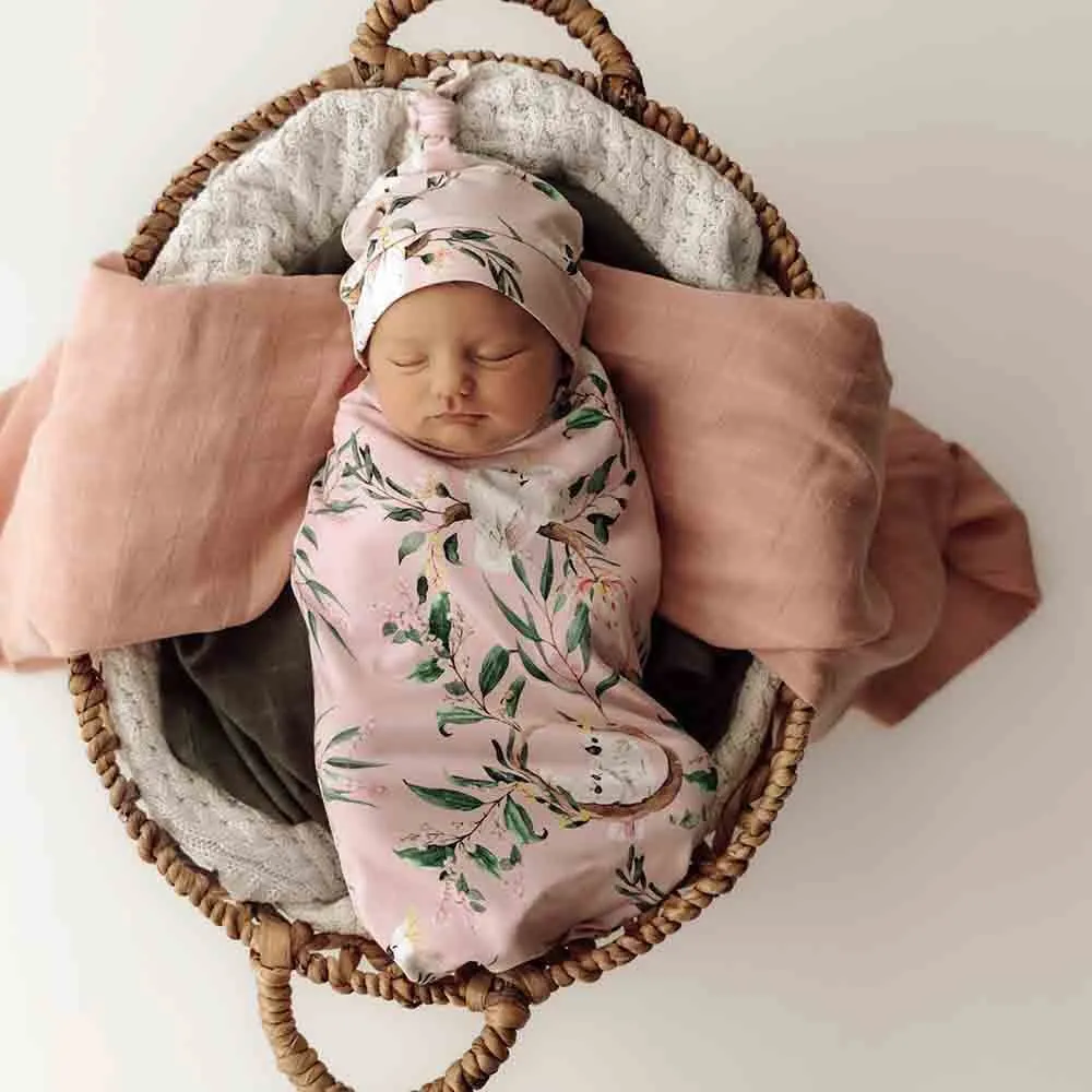 Snuggle Hunny - Organic Snuggle Swaddle & Topknot Set - Cockatoo