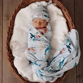Whale Baby Jersey Wrap & Beanie Set
