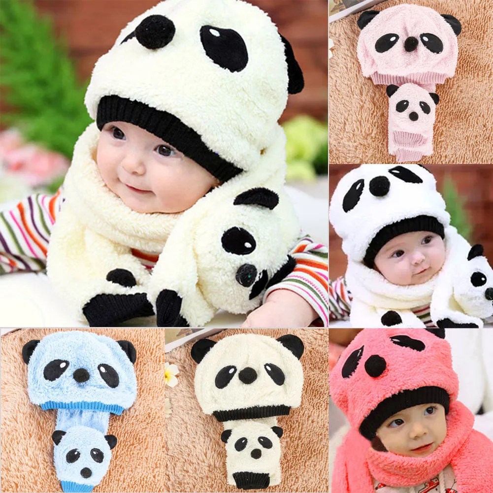 Winter Baby Panda Warm Hats Scarf